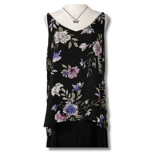 REITMANS Dark floral print spaghetti strap tank top ~ Boho XS SMALL black shirt